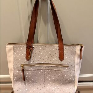 Elegant Fossil Cream Tote Bag with Brown Accents